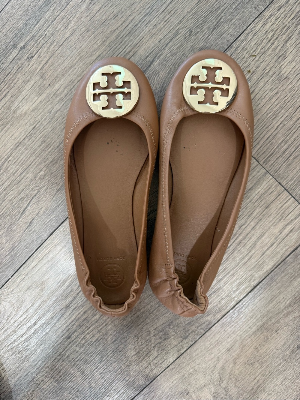 Tory Burch Brown Leather Logo Ballet Flats